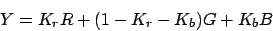 \begin{displaymath}Y = K_r R + (1 - K_r - K_b) G + K_b B \end{displaymath}